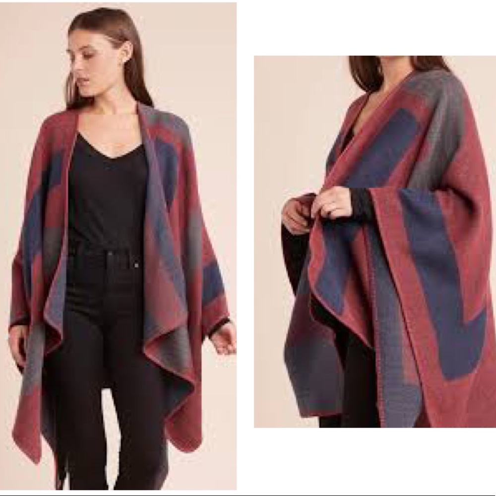 BB Dakota Reversible Poncho Wrap Mulberry/Grey
